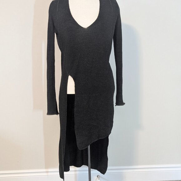 Zara Split Hem Sweater Dress Green Black Medium - Picture 2 of 10